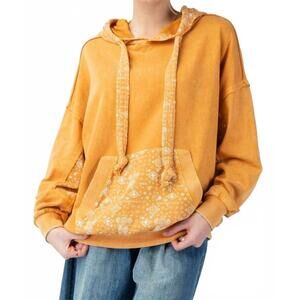 NEW SURELYMINE mineral wash bandana pocket hoodie sweatshirt in marigold